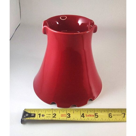 Vintage Red Ceramic Fluted Vase With Notched Rim & Center Hole - Picture 8 of 8